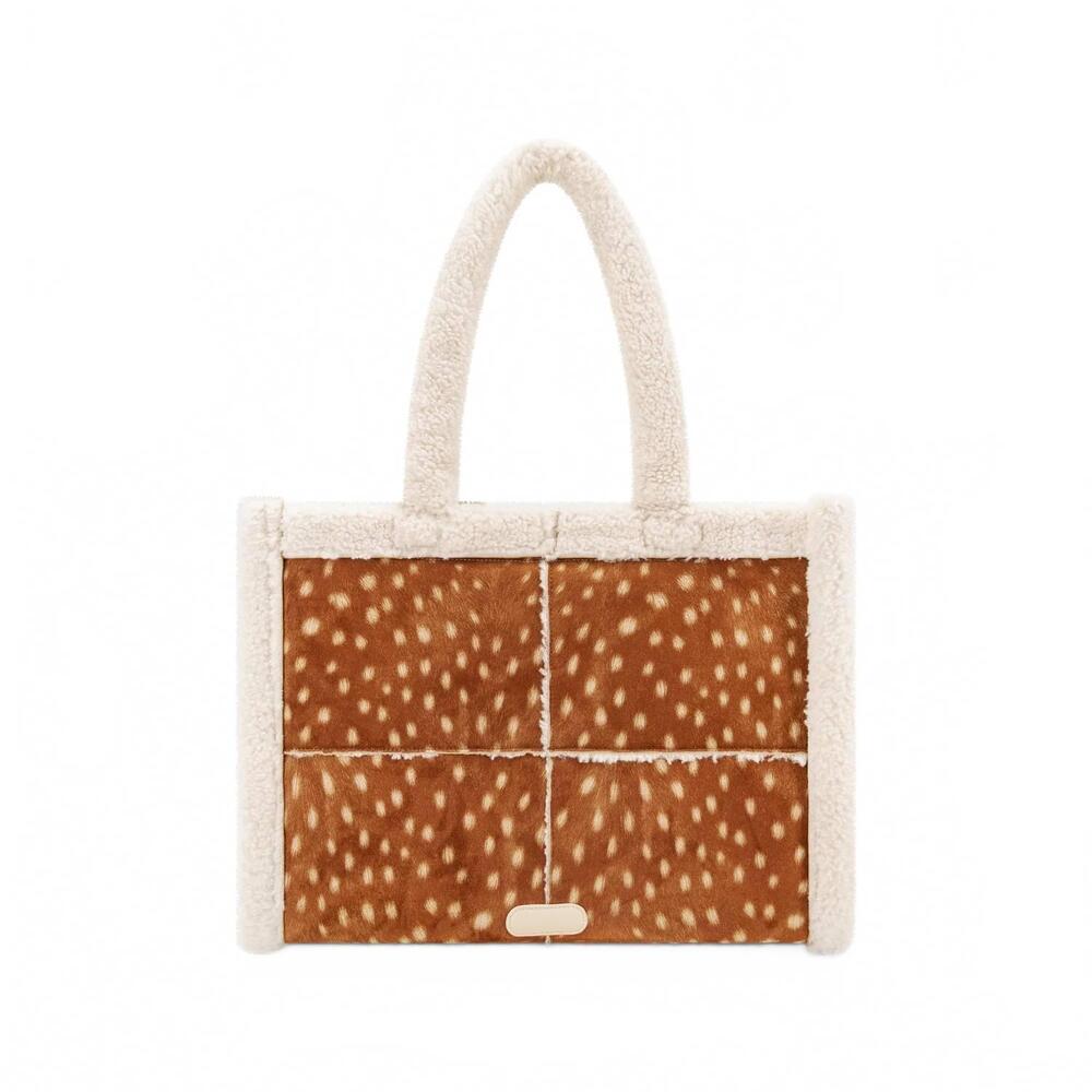 NEW LIKE DREAMS women's doehaven sherpa faux fur tote bag in beige